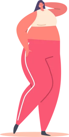 Femme Grande Taille Vetue Dun Pantalon Rouge Sportswear Et Dun Haut Court Corps De Personnage Feminin Positif Aimez Votre Concept De Corps Bonne Fille Dodue Jolie Dame En Surpoids Illustration Vectorielle De Personnes De Dessin Anime Illustration