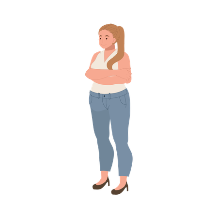 Une femme de grande taille pose avec un sourire sincère  Illustration