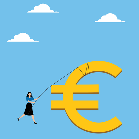 Une femme grimpe jusqu'au sommet d'un euro  Illustration