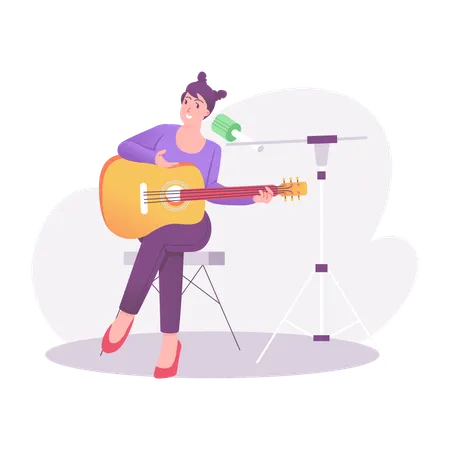 Guitariste féminine jouant de la guitare  Illustration