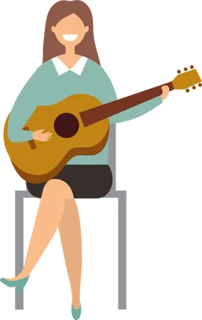 Guitariste féminine jouant de la guitare  Illustration