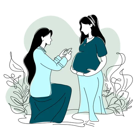 Gynécologue féminine donnant des médicaments à une femme enceinte  Illustration