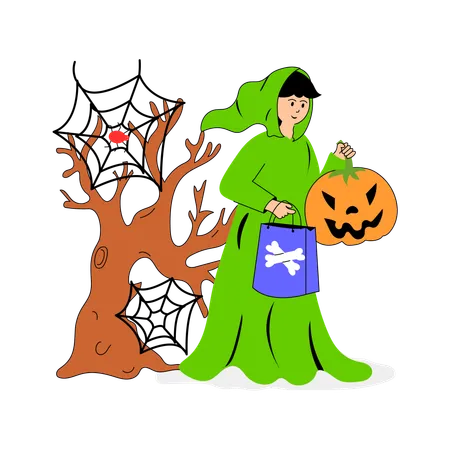 Femme déguisée en costume d'Halloween  Illustration