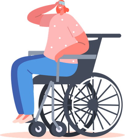 Femme handicapée assise sur un fauteuil roulant  Illustration