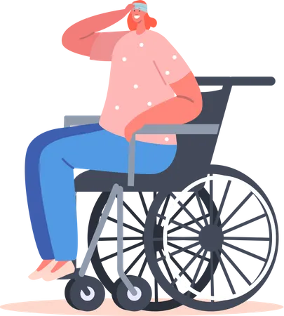 Femme handicapée assise sur un fauteuil roulant  Illustration