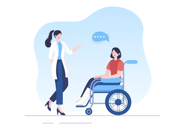 Fauteuil roulant pour femme handicapée avec assistance d'un médecin thérapeute  Illustration