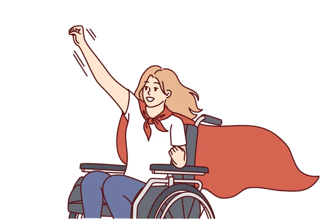 Une femme handicapée est assise sur un fauteuil roulant  Illustration