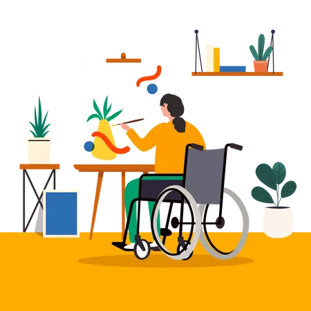 Femme handicapée faisant de la peinture  Illustration
