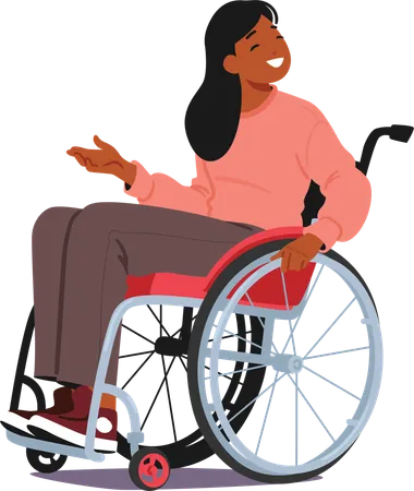 Femme souriante et inclusive, handicapée, utilisant un fauteuil roulant pour se déplacer  Illustration