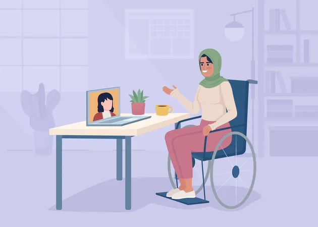 Femme handicapée travaillant à domicile  Illustration