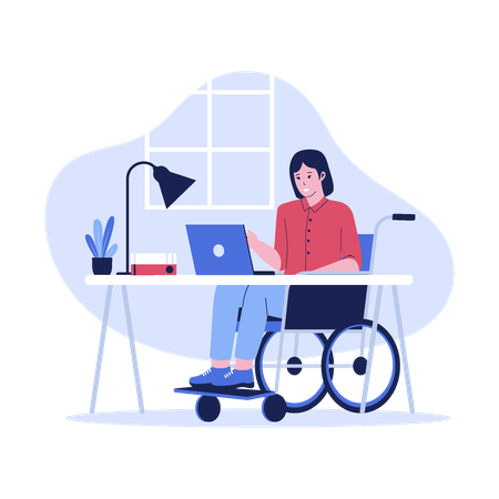 Une femme handicapée travaille en fauteuil roulant  Illustration