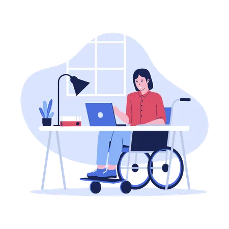 Une femme handicapée travaille en fauteuil roulant  Illustration