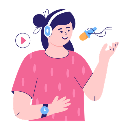 Femme hébergeant un podcast  Illustration