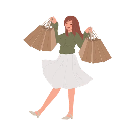 Femme heureuse après le shopping  Illustration