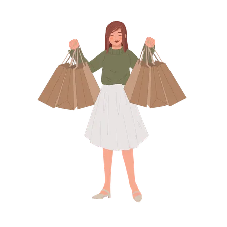 Femme heureuse après le shopping  Illustration