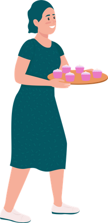 Femme heureuse avec des petits gâteaux  Illustration