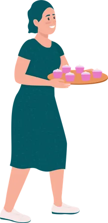 Femme heureuse avec des petits gâteaux  Illustration