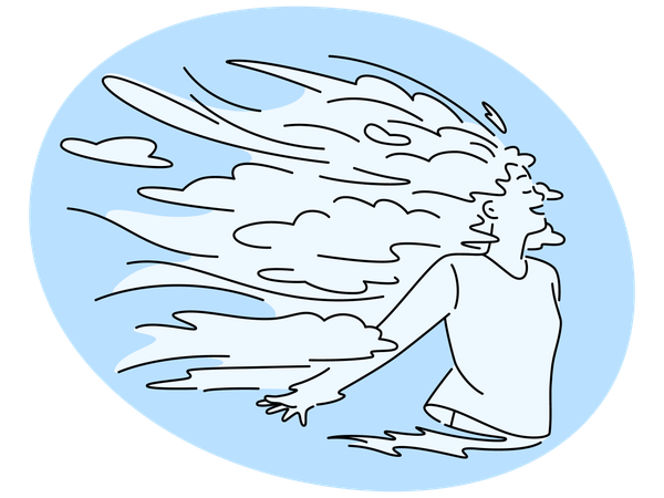 Femme heureuse avec des nuages dans les cheveux  Illustration