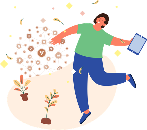 Femme heureuse avec les réseaux sociaux  Illustration