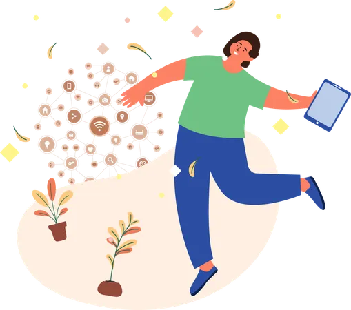 Femme heureuse avec les réseaux sociaux  Illustration