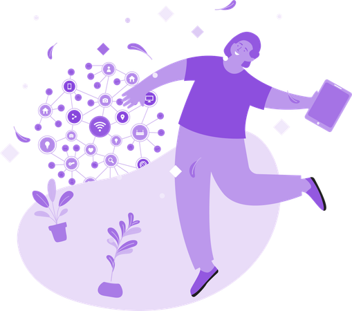 Femme heureuse avec les réseaux sociaux  Illustration