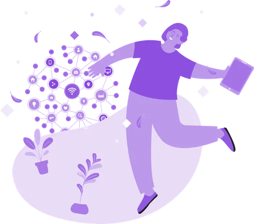 Femme heureuse avec les réseaux sociaux  Illustration
