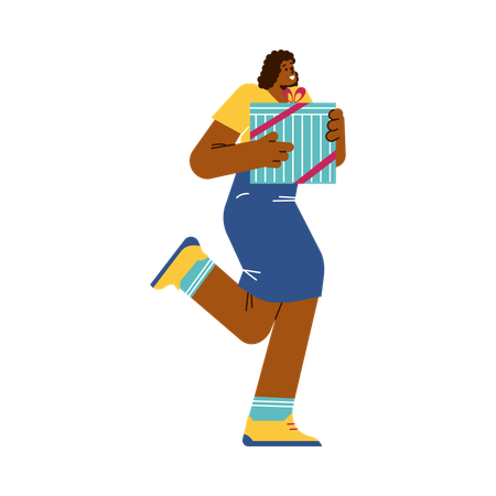 Femme heureuse avec un grand coffret cadeau  Illustration
