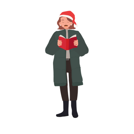 Femme heureuse chantant une chanson de Noël  Illustration