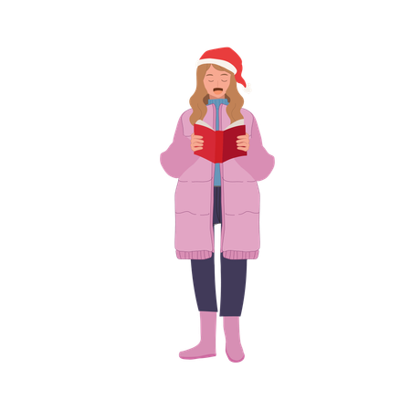 Femme heureuse chantant une chanson de Noël  Illustration