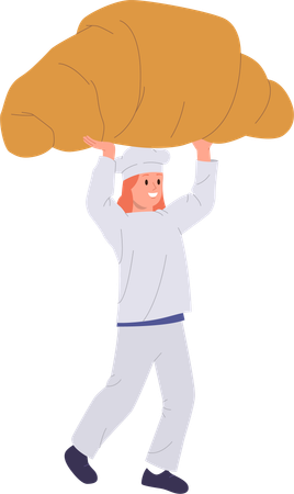 Chef de femme heureuse tenant un croissant  Illustration