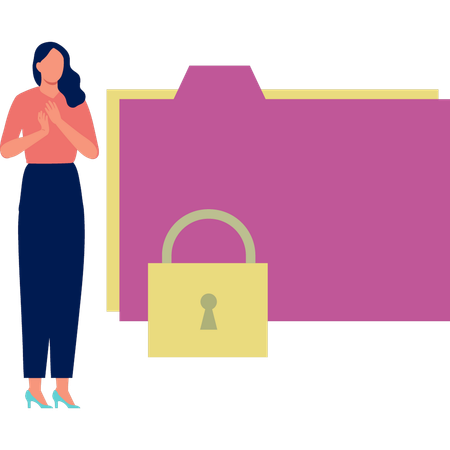Femme heureuse de voir le système de verrouillage des dossiers  Illustration