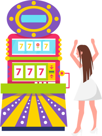 Femme heureuse de gagner le jackpot Lady Game Machine  Illustration