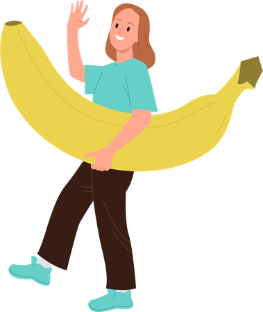 Heureuse femme en bonne santé portant une banane  Illustration