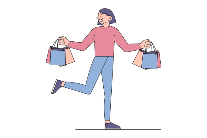 Femme heureuse faisant du shopping pendant la réduction  Illustration