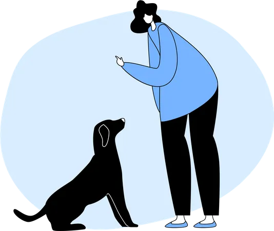 Femme heureuse jouant avec un chien  Illustration