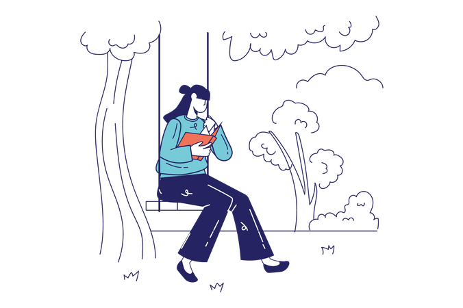 Femme heureuse lisant un livre  Illustration