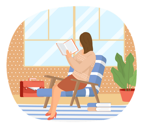 Femme heureuse lisant un livre  Illustration