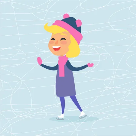 Femme heureuse personne sur la patinoire en hiver  Illustration