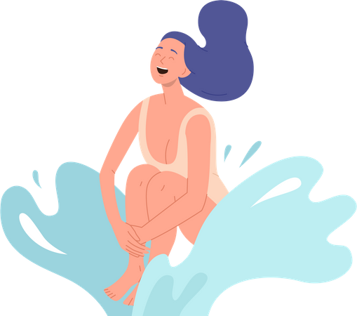 Heureuse femme qui rit, sautant dans l'eau  Illustration