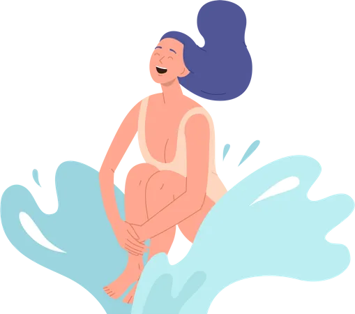 Heureuse femme qui rit, sautant dans l'eau  Illustration