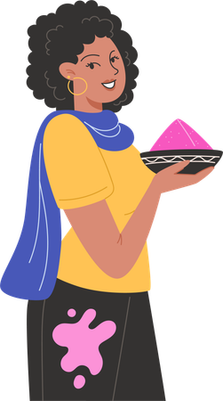 Femme heureuse tenant une plaque de couleur  Illustration