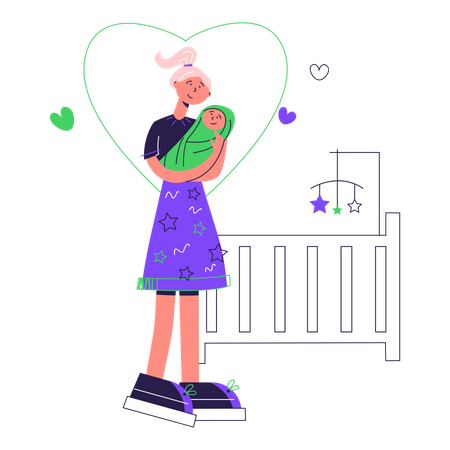 Femme heureuse tenant son nouveau-né  Illustration