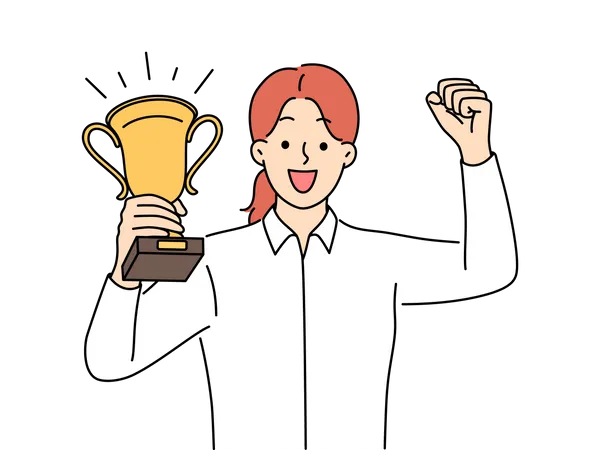 Femme heureuse tenant le trophée  Illustration