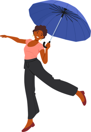 Femme heureuse tenant un parapluie  Illustration