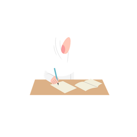 Étudiante en hijab faisant ses devoirs  Illustration