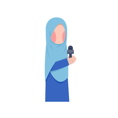 Femme journaliste portant le hijab avec micro  Illustration