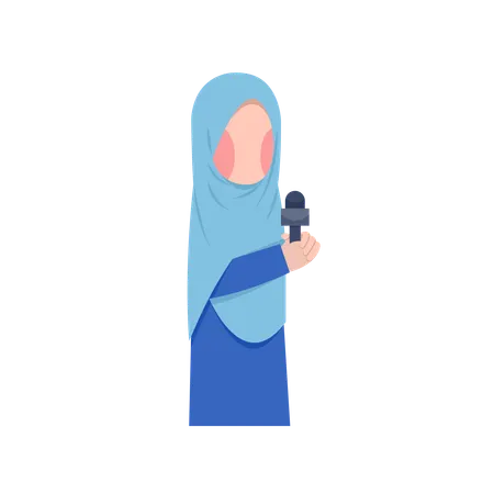 Femme journaliste portant le hijab avec micro  Illustration