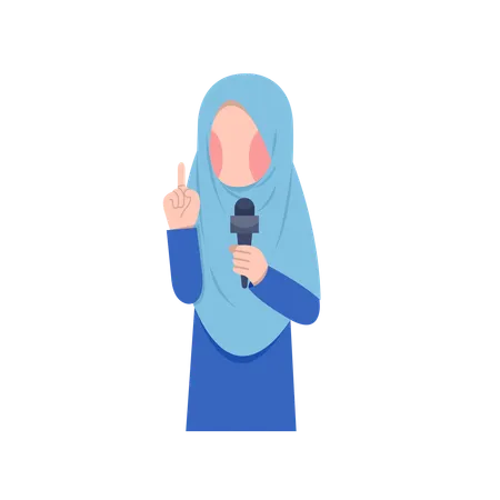 Une journaliste portant le hijab tient un micro  Illustration