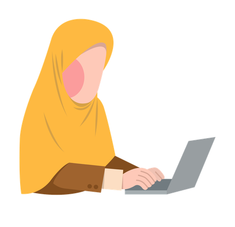 Femme hijab travaillant sur un ordinateur portable  Illustration