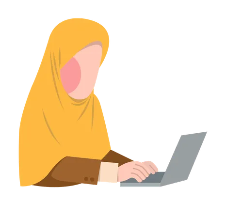 Femme hijab travaillant sur un ordinateur portable  Illustration